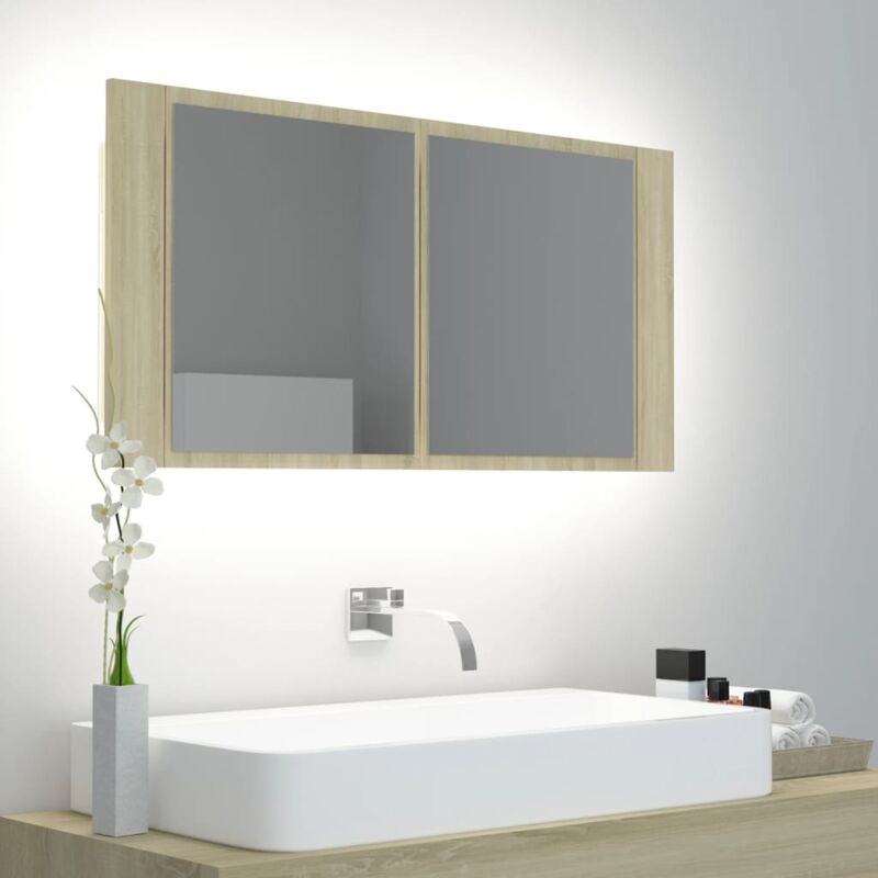 foto del prodotto armadietto a specchio con luci led rovere sonoma in acrilico