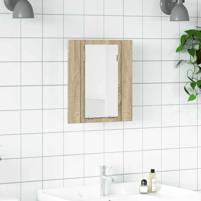foto del prodotto armadietto a specchio con luci led rovere sonoma in acrilico vidaxl