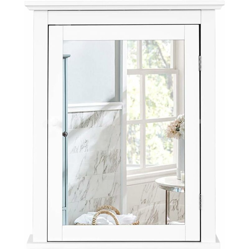 foto del prodotto armadietto armadio a specchio da bagno, arredo specchio a parete mobiletto da muro in legno, ripiani regolabili bianco, 56x14x69cm
