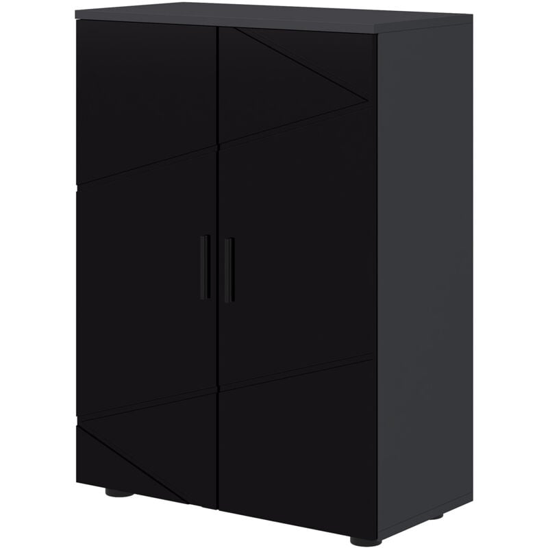 foto del prodotto armadietto bagno 2 ante in legno con 3 ripiani 60x30x82cm nero kleankin