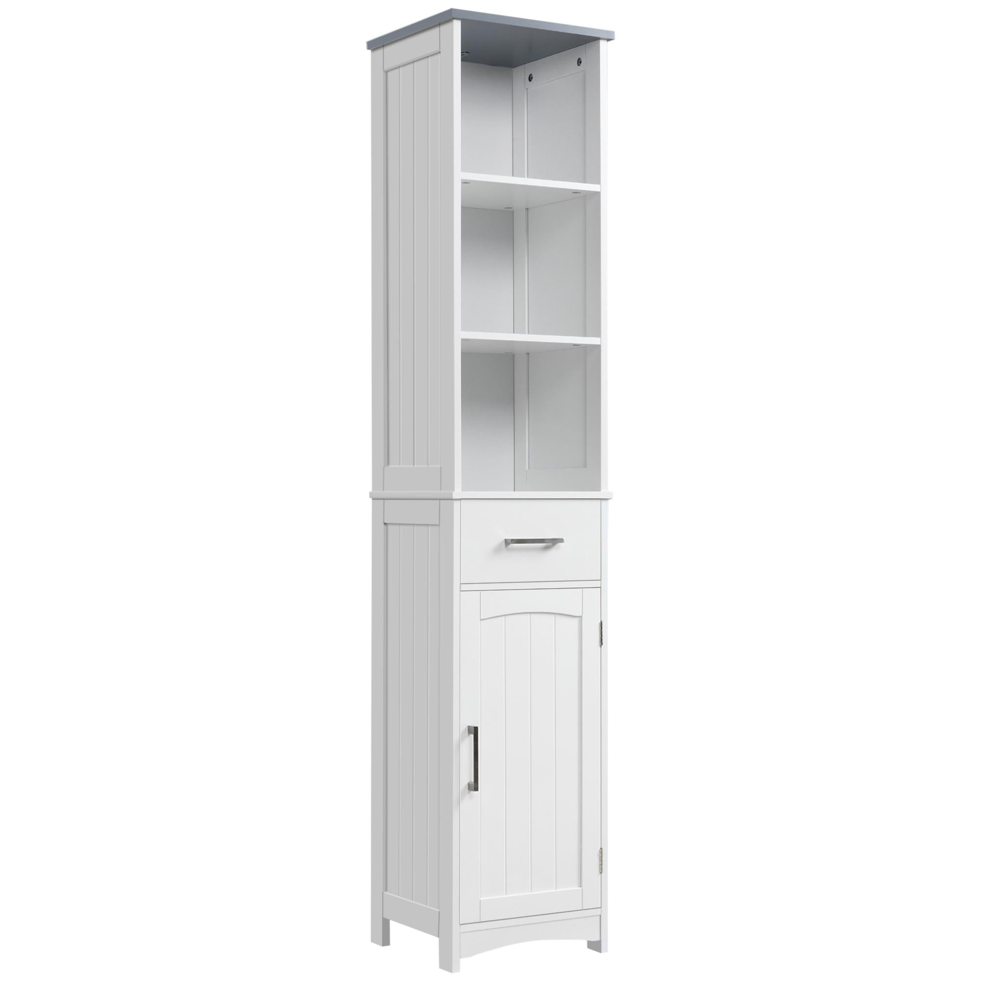 foto del prodotto armadietto bagno alto 3 ripiani 1 cassetto 1 anta 34x30x163 cm in mdf bianco