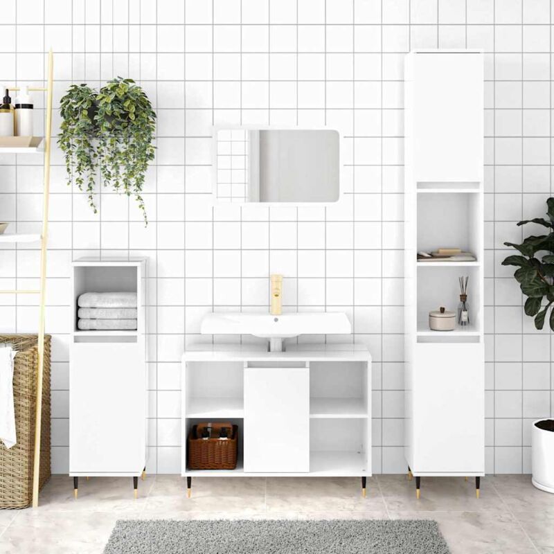 foto del prodotto armadietto bagno bianco lucido 30x30x100cm in legno multistrato vidaxl
