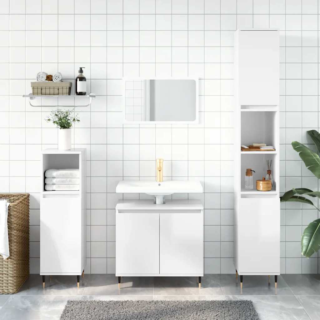 foto del prodotto armadietto bagno bianco lucido 58x33x60cm in legno multistrato