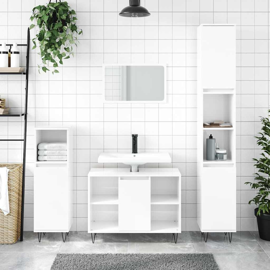 foto del prodotto armadietto bagno bianco lucido 80x33x60cm in legno multistrato