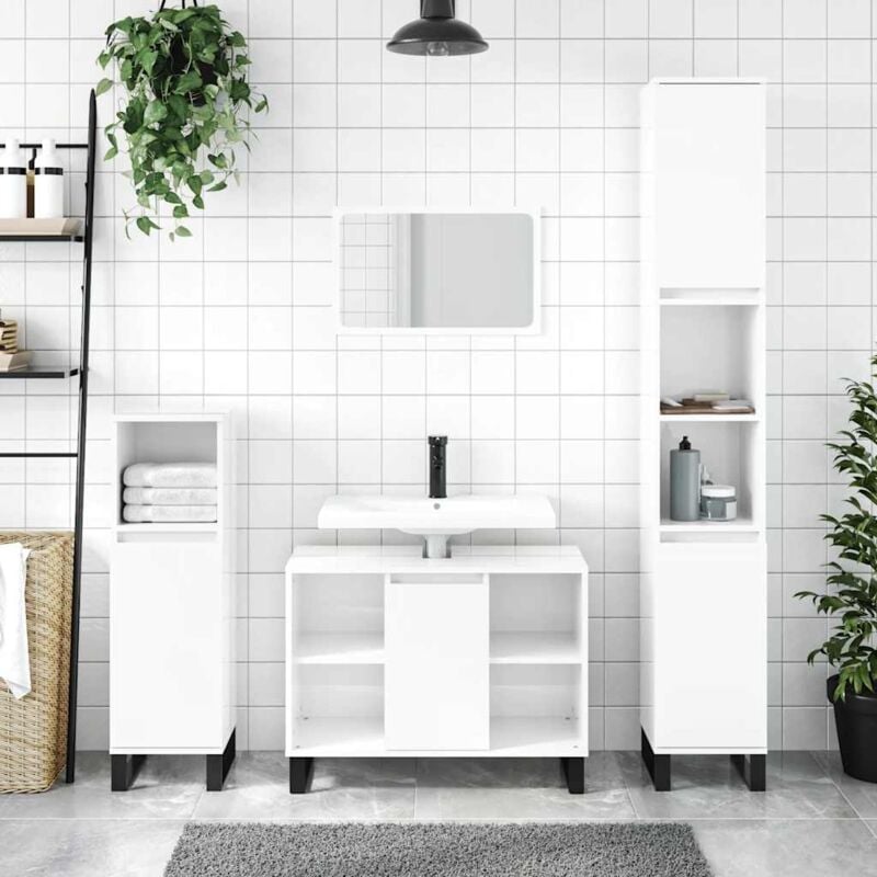 foto del prodotto armadietto bagno bianco lucido 80x33x60cm in legno multistratocod mxl 129982