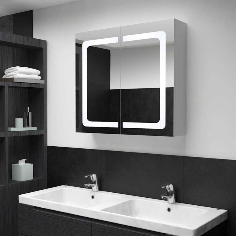 foto del prodotto armadietto bagno con specchio e led 80x12,2x68 cm