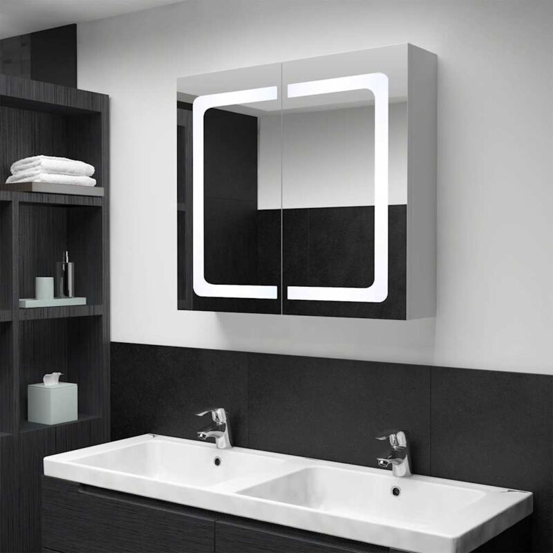 foto del prodotto armadietto bagno con specchio e led 80x12,2x68 cm vidaxl