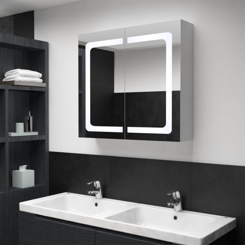 foto del prodotto armadietto bagno con specchio e led 80x12,2x68 cmcod mxl 126856