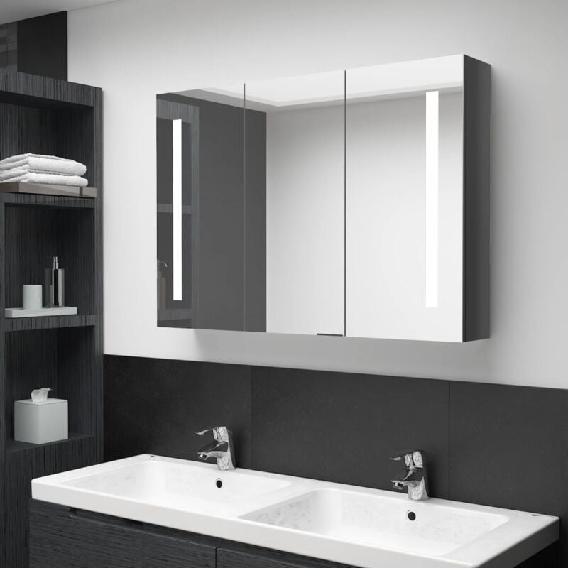 foto del prodotto armadietto bagno con specchio e led 89x14x62 cm grigio lucido vidaxl