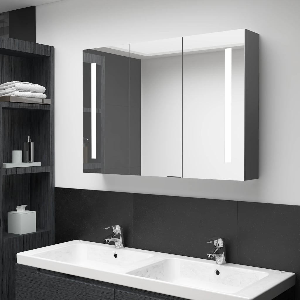 foto del prodotto armadietto bagno con specchio e led 89x14x62 cm grigiocod mxl 103342