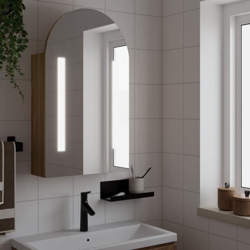 foto del prodotto armadietto bagno con specchio e led ad arco rovere 42x13x70 cm vidaxl