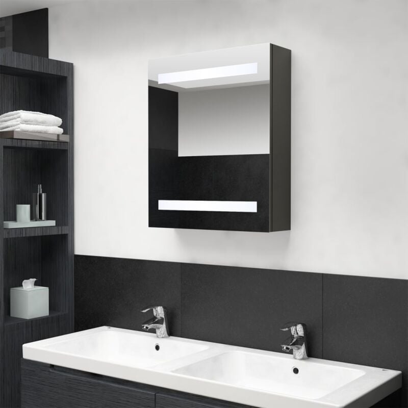 foto del prodotto armadietto bagno con specchio e led antracite 50x14x60 cm