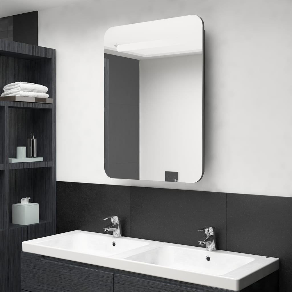 foto del prodotto armadietto bagno con specchio e led antracite 60x11x80 cmcod mxl 105451