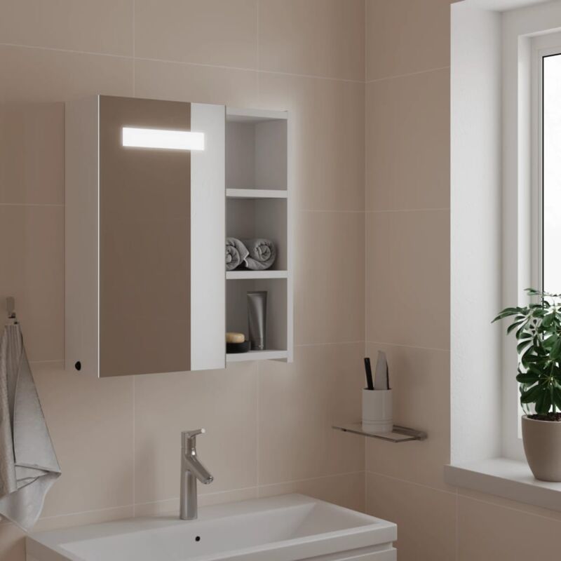 foto del prodotto armadietto bagno con specchio e led bianco 45x13x52 cm