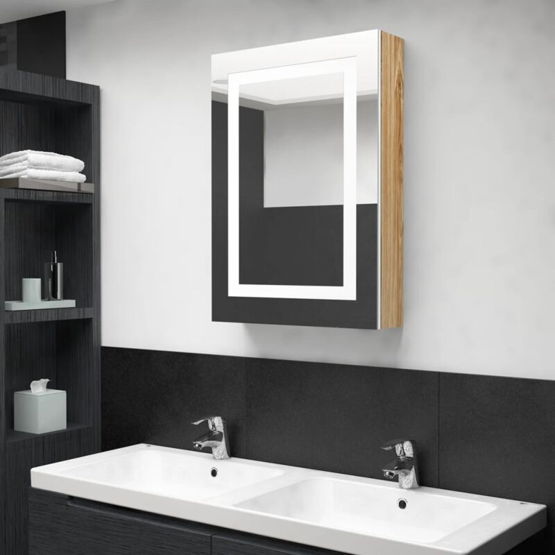 foto del prodotto armadietto bagno con specchio e led bianco e rovere 50x13x70 cm vidaxl