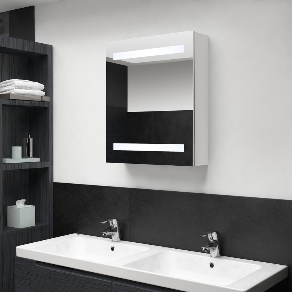 foto del prodotto armadietto bagno con specchio e led bianco lucido 50x14x60 cmcod mxl 130118