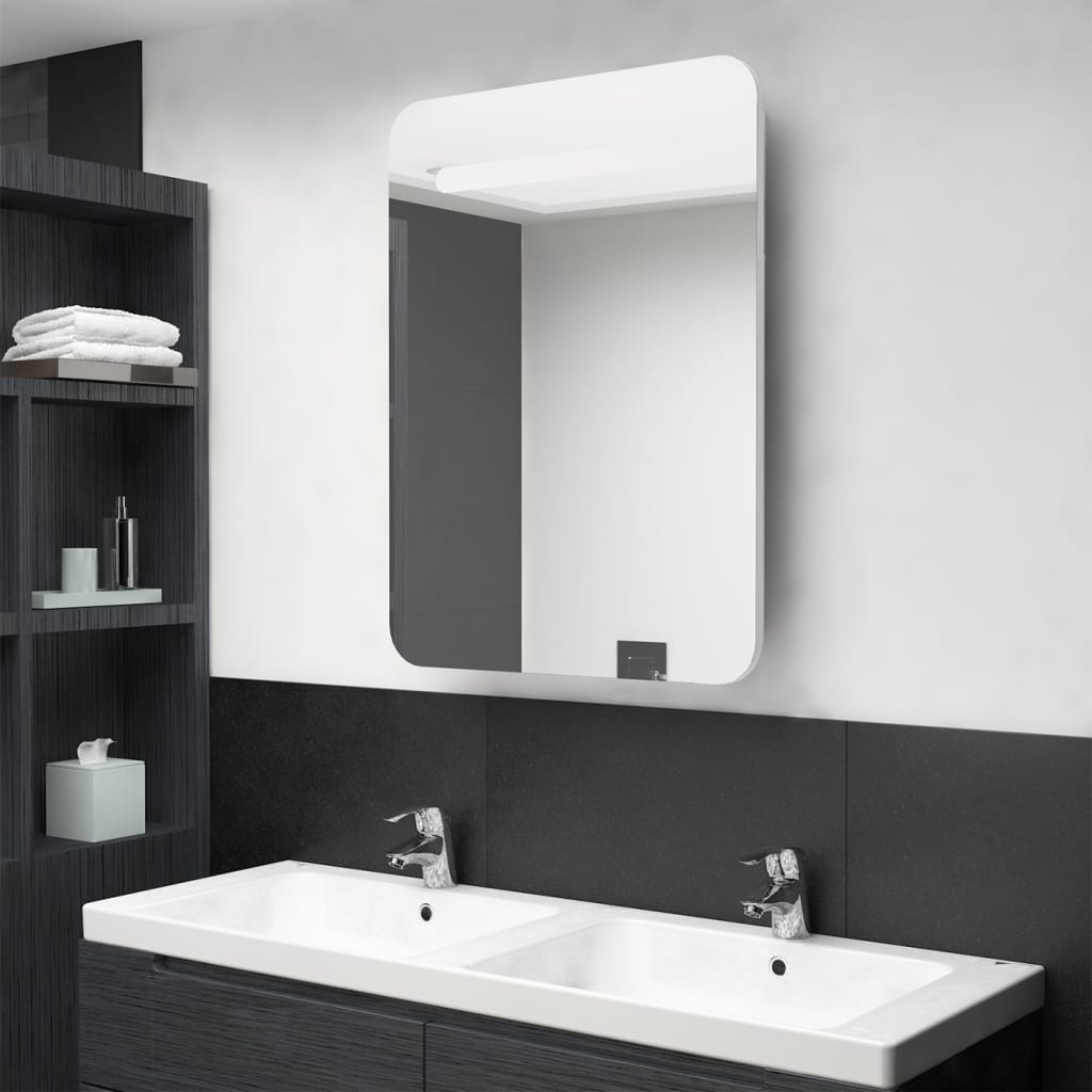 foto del prodotto armadietto bagno con specchio e led bianco lucido 60x11x80 cm