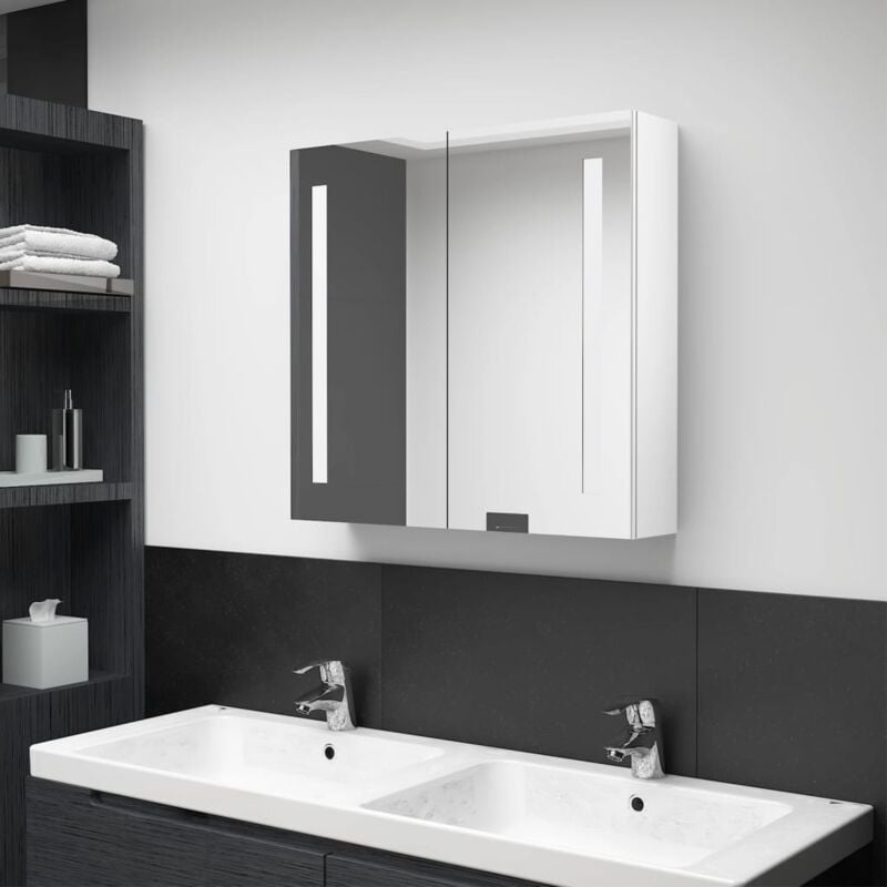 foto del prodotto armadietto bagno con specchio e led bianco lucido 62x14x60 cm vidaxl