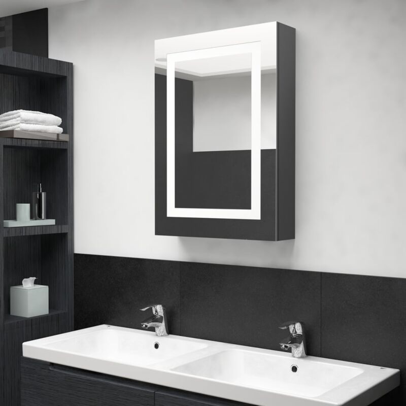 foto del prodotto armadietto bagno con specchio e led grigio 50x13x70 cm vidaxl