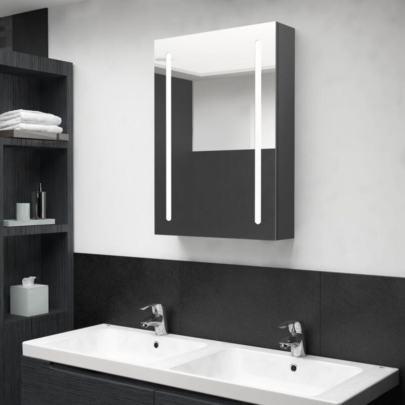 foto del prodotto armadietto bagno con specchio e led grigio 50x13x70 cm vidaxl