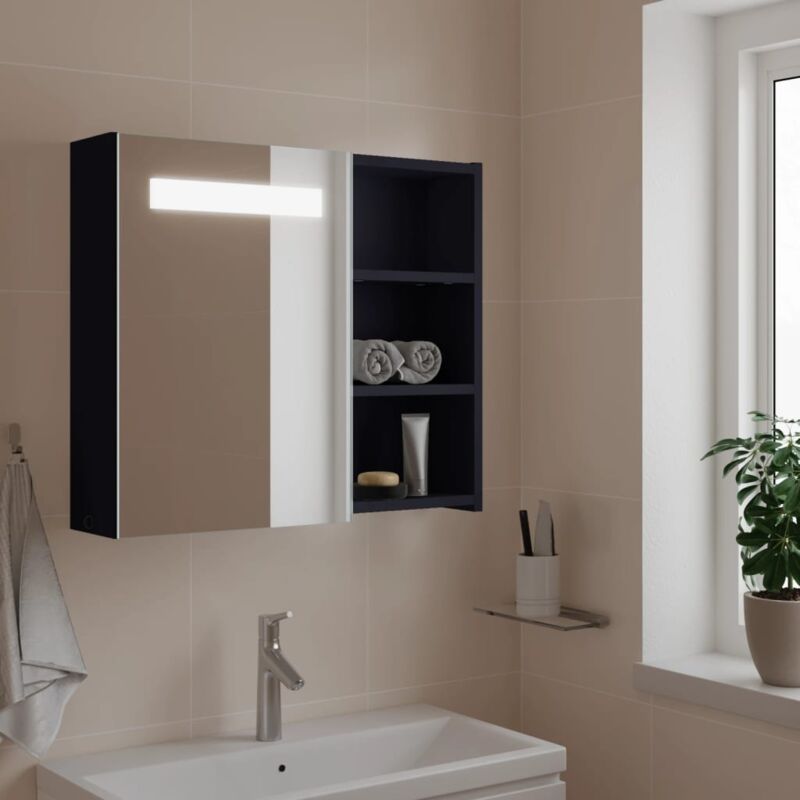 foto del prodotto armadietto bagno con specchio e led grigio 60x13x52 cm vidaxl