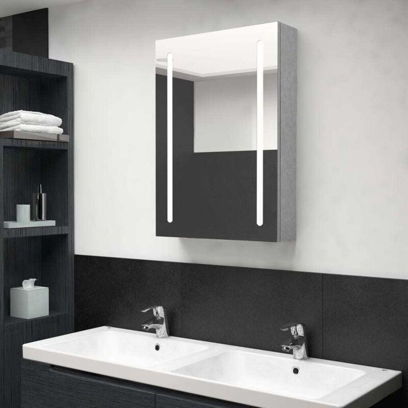 foto del prodotto armadietto bagno con specchio e led grigio cemento 50x13x70 cm vidaxl