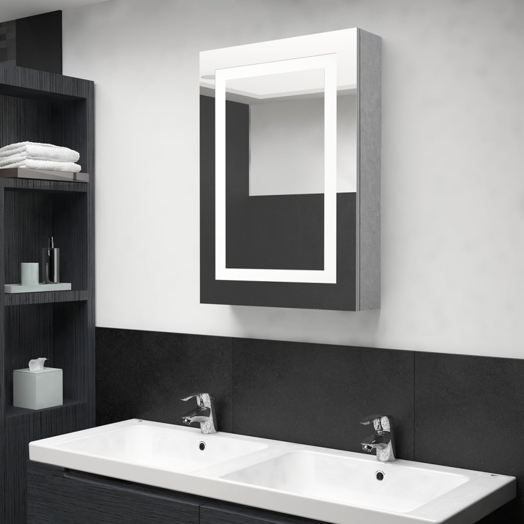 foto del prodotto armadietto bagno con specchio e led grigio cemento 50x13x70 cmcod mxl 112673