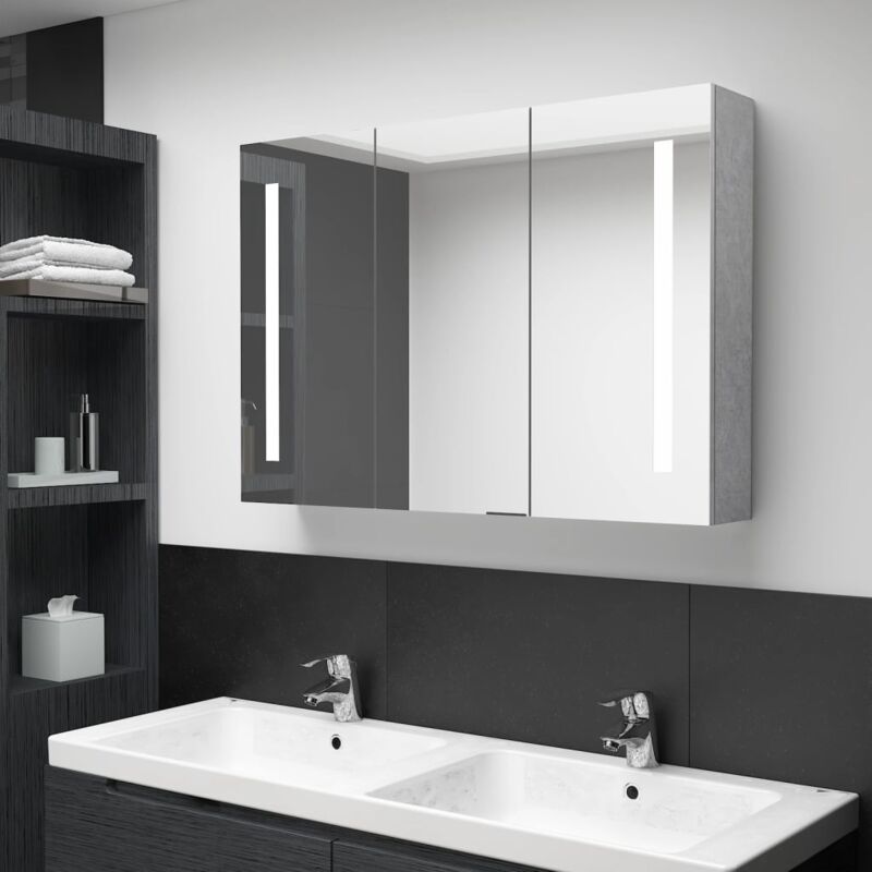 foto del prodotto armadietto bagno con specchio e led grigio cemento 89x14x62 cm vidaxl