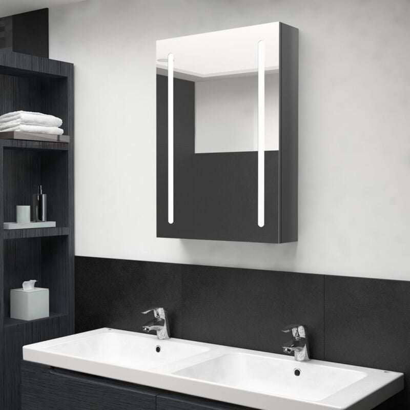 foto del prodotto armadietto bagno con specchio e led grigio lucido 50x13x70 cm vidaxl