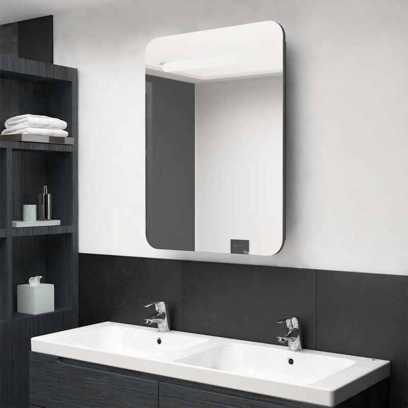 foto del prodotto armadietto bagno con specchio e led grigio lucido 60x11x80 cm vidaxl