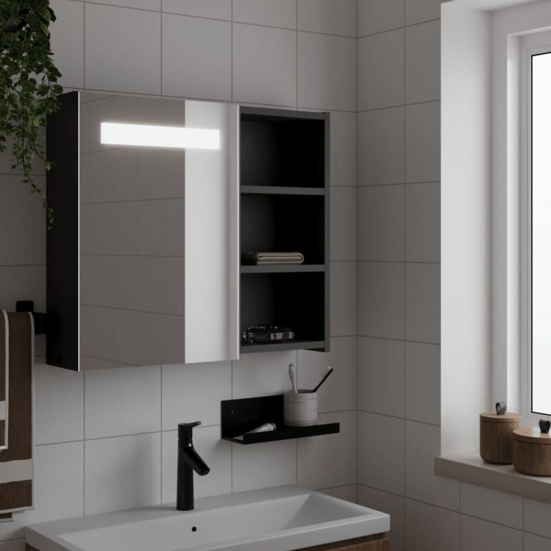 foto del prodotto armadietto bagno con specchio e led nero 60x13x52 cm vidaxl