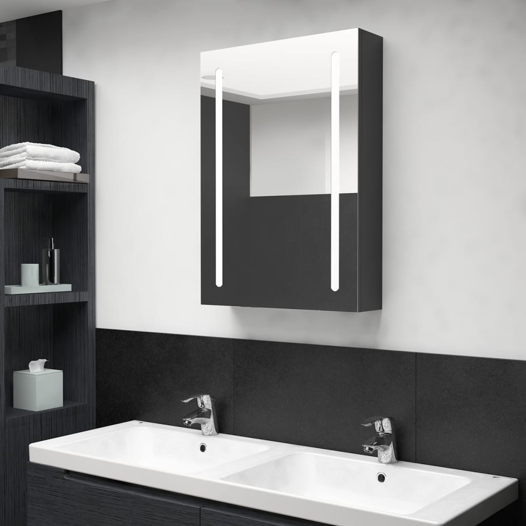immagine 0 del prodotto armadietto bagno con specchio e led nero lucido 50x13x70 cm cod mxl 58596