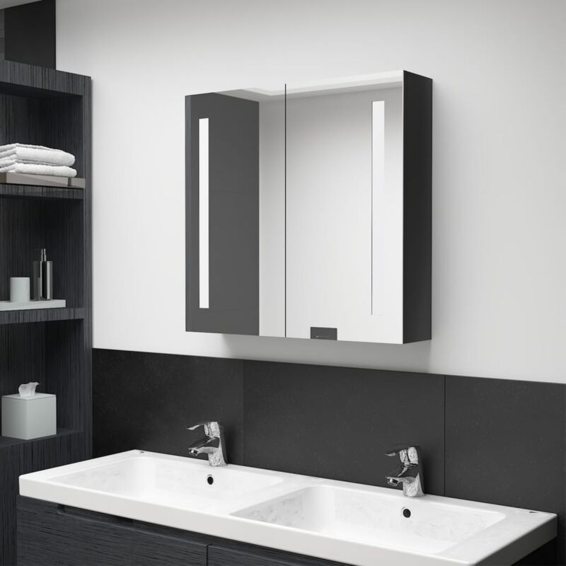 foto del prodotto armadietto bagno con specchio e led nero lucido 62x14x60 cm vidaxl