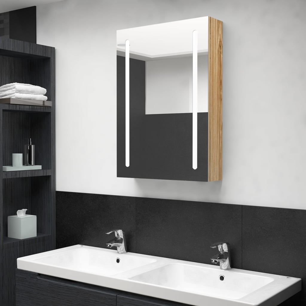foto del prodotto armadietto bagno con specchio e led rovere 50x13x70 cm vidaxl