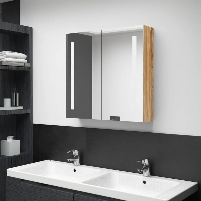 foto del prodotto armadietto bagno con specchio e led rovere 62x14x60 cm vidaxl