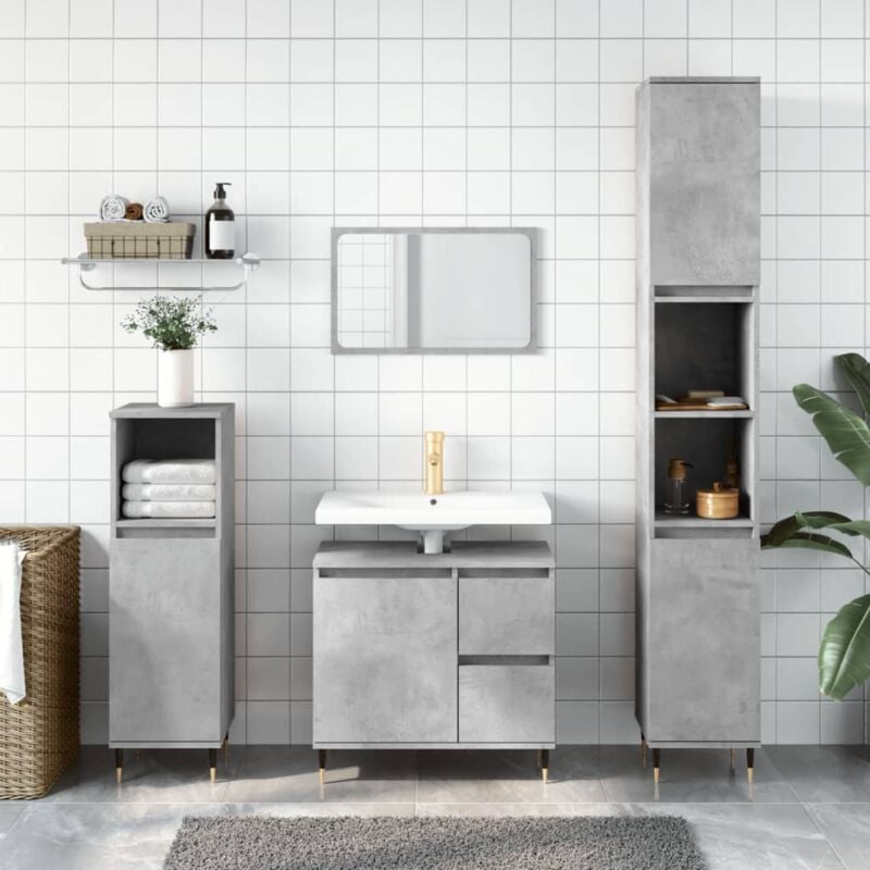 foto del prodotto armadietto bagno grigio cemento 30x30x190 cm legno multistrato vidaxl