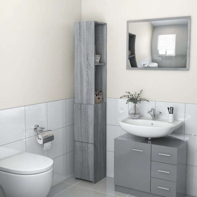 foto del prodotto armadietto bagno grigio sonoma 25x26,5x170 cm legno multistrato vidaxl