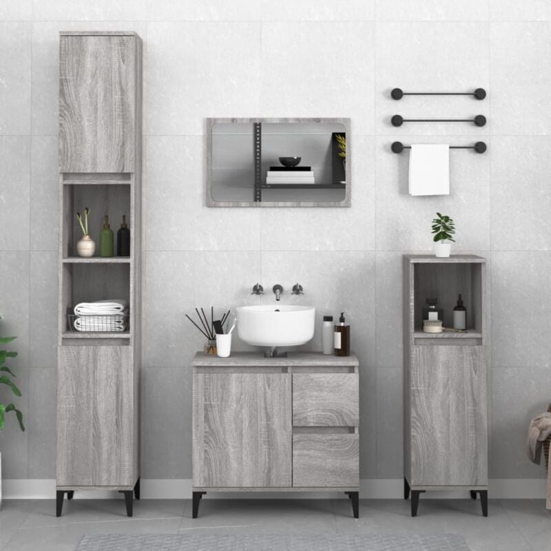foto del prodotto armadietto bagno grigio sonoma 30x30x100cm in legno multistrato vidaxl
