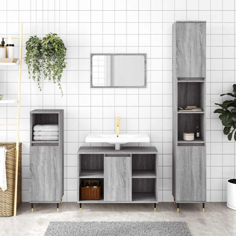 foto del prodotto armadietto bagno grigio sonoma 30x30x100cm in legno multistrato - vidaxl