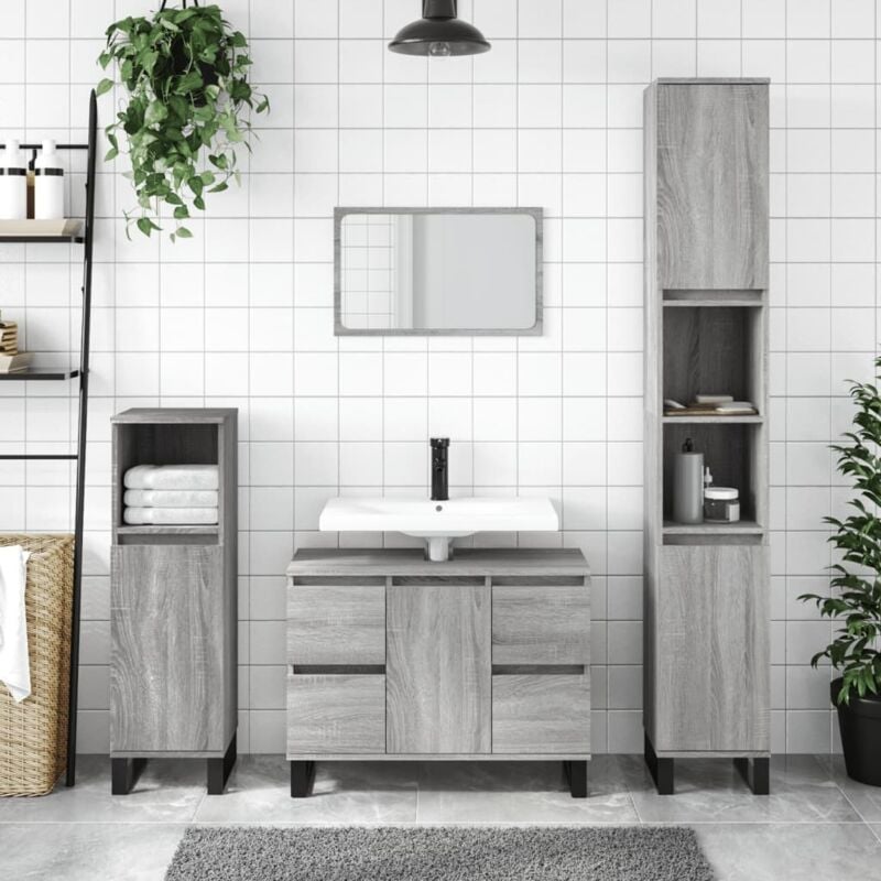 foto del prodotto armadietto bagno grigio sonoma 30x30x100cm in legno multistrato vidaxl