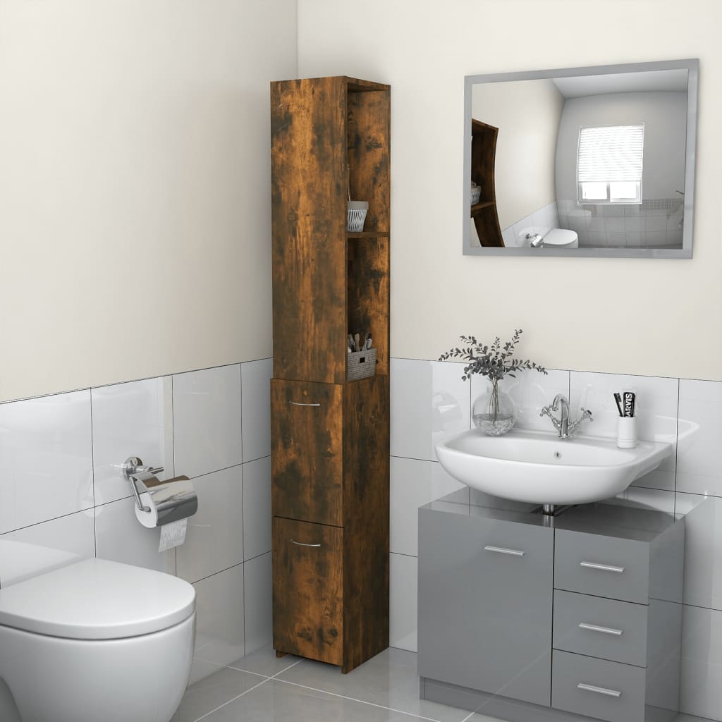 foto del prodotto armadietto bagno rovere fumo 25x25x170 cm legno ingegnerizzato cod mxl 22796