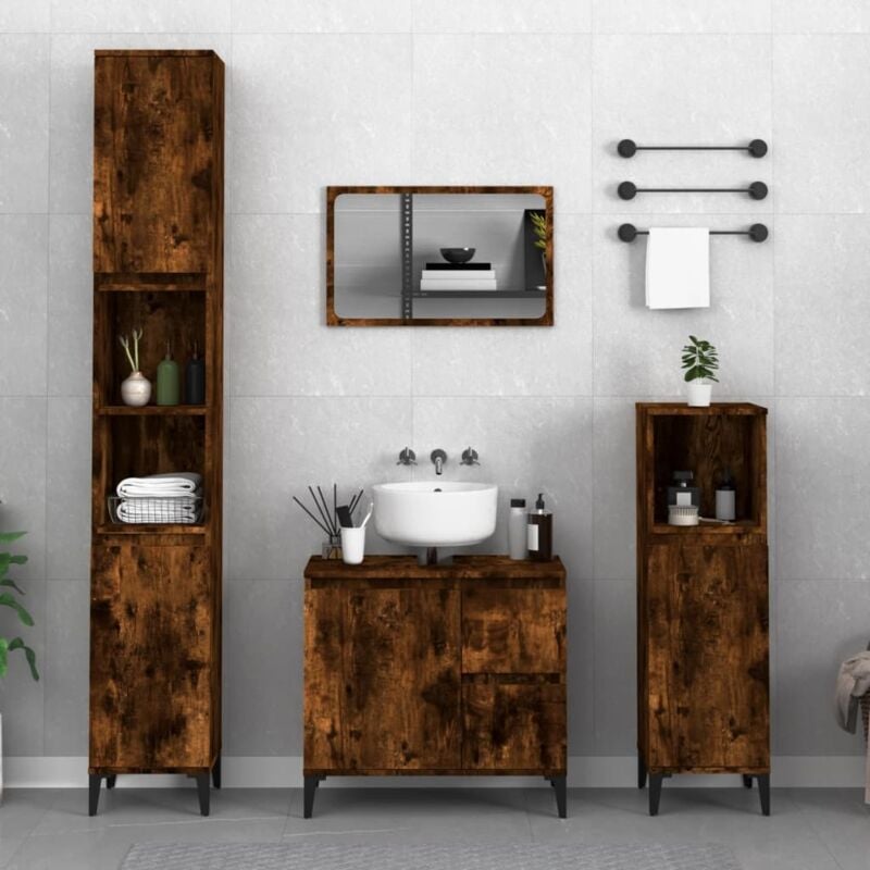 foto del prodotto armadietto bagno rovere fumo 30x30x100 cm in legno multistrato vidaxl