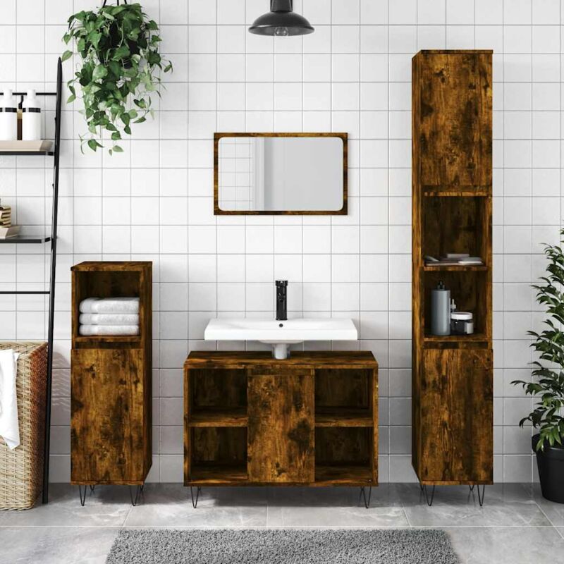 foto del prodotto armadietto bagno rovere fumo 30x30x100 cm in legno multistrato vidaxl