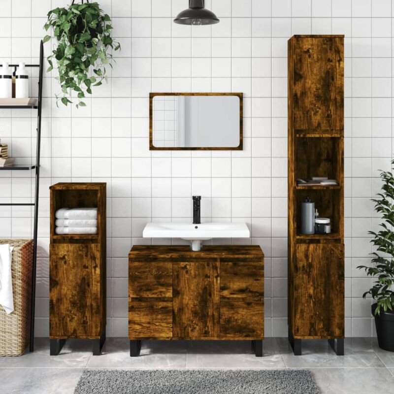 foto del prodotto armadietto bagno rovere fumo 30x30x100 cm in legno multistrato vidaxl