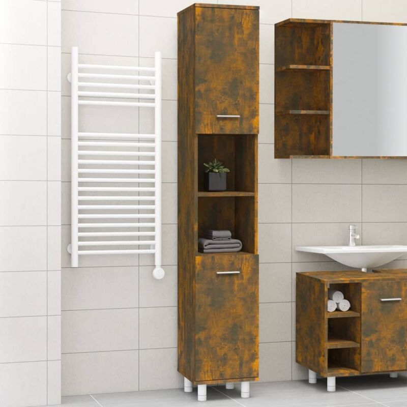 foto del prodotto armadietto bagno rovere fumo 30x30x179 cm in legno multistrato vidaxl
