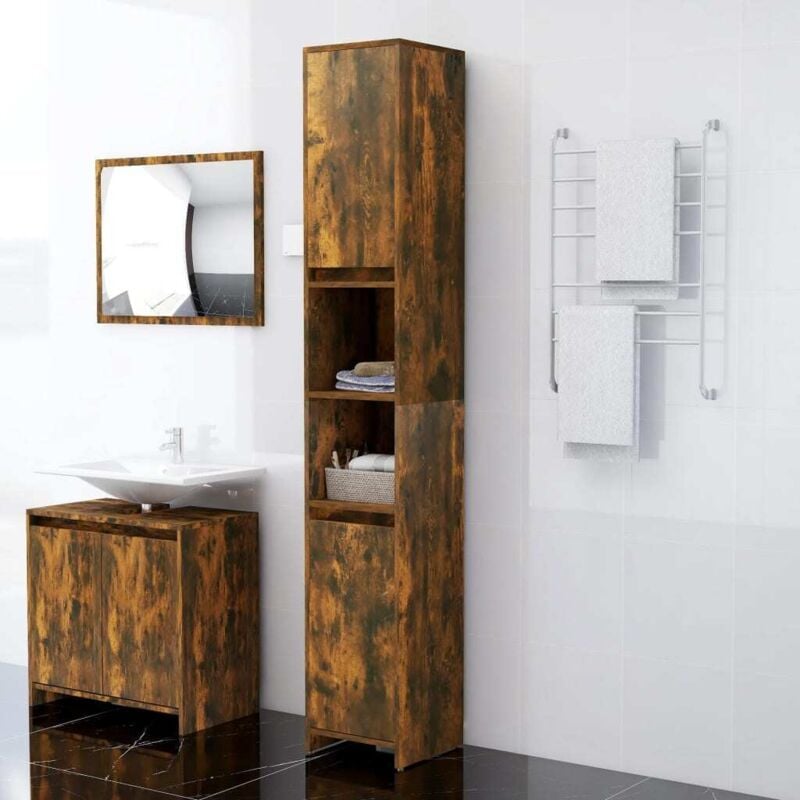 foto del prodotto armadietto bagno rovere fumo 30x30x183,5cm legno ingegnerizzato vidaxl