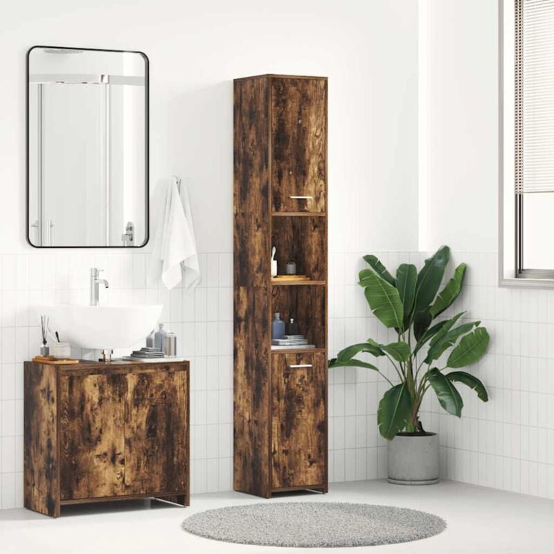 foto del prodotto armadietto bagno rovere fumo 30x30x183,5cm legno tecnico vidaxl