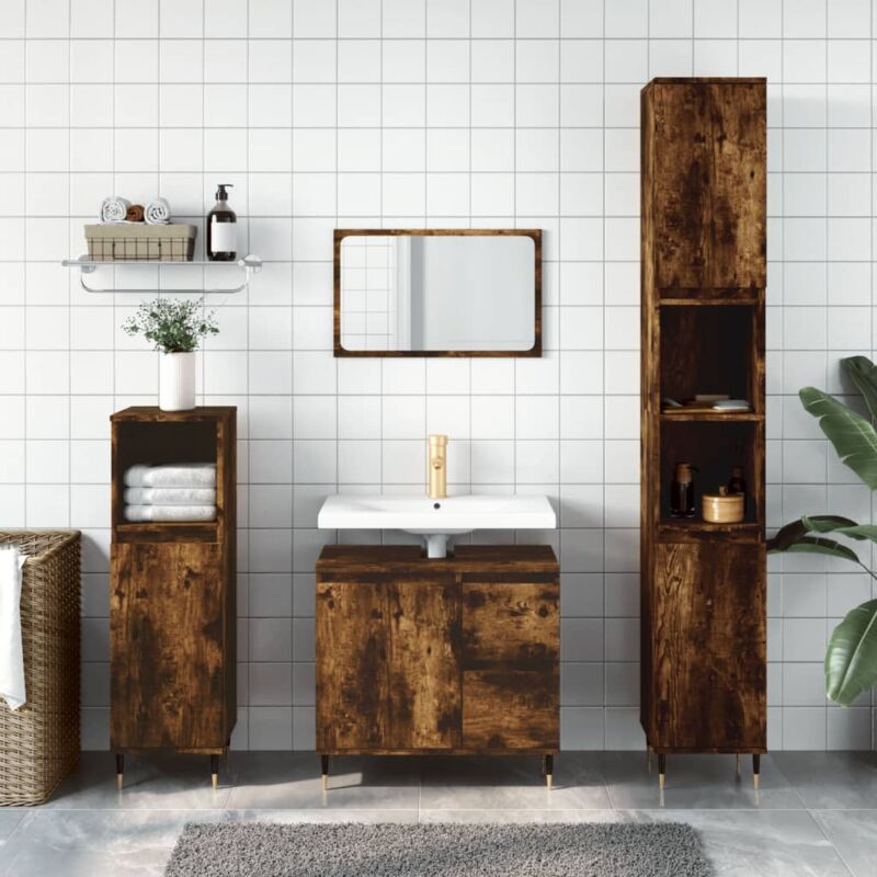foto del prodotto armadietto bagno rovere fumo 30x30x190 cm in legno multistrato vidaxl