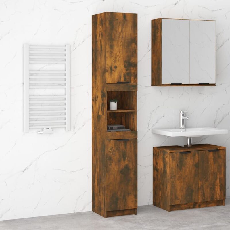 foto del prodotto armadietto bagno rovere fumo 32x34x188,5cm in legno multistrato vidaxl