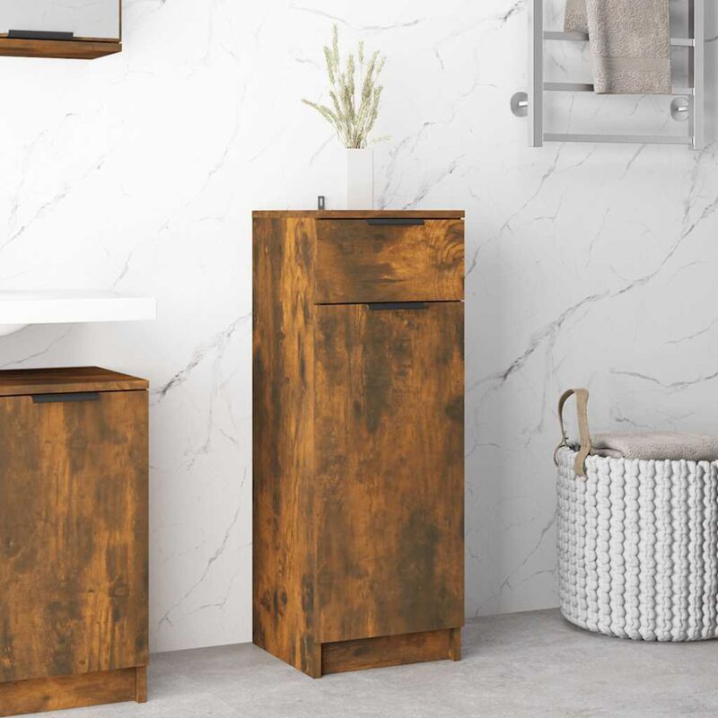 foto del prodotto armadietto bagno rovere fumo 32x34x90 cm in legno multistrato vidaxl